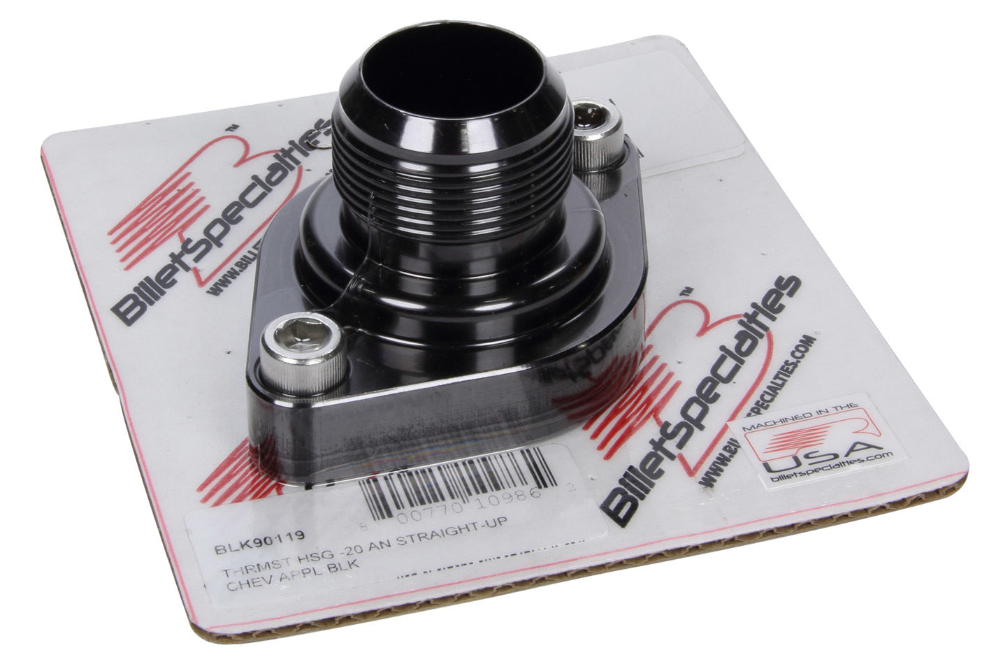 Thermostat Housing -20AN Straight Up Chevy Black  -  BLK90119