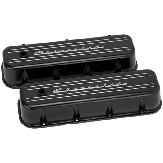 BBC Tall Valve Cover Chevrolet Script Black  -  BLK96123