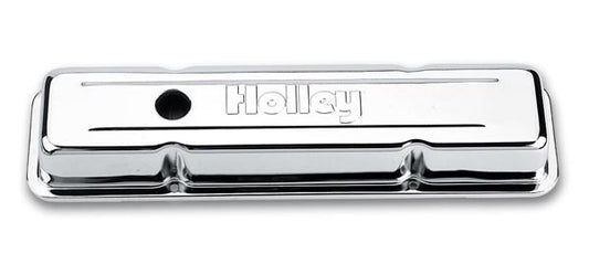 SBC Chrome Valve Covers w/Holley Logo - Short  -  241-80