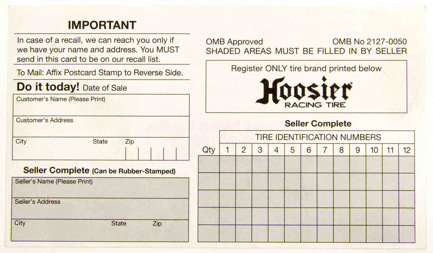 Hoosier Registration Card  -  CIM200