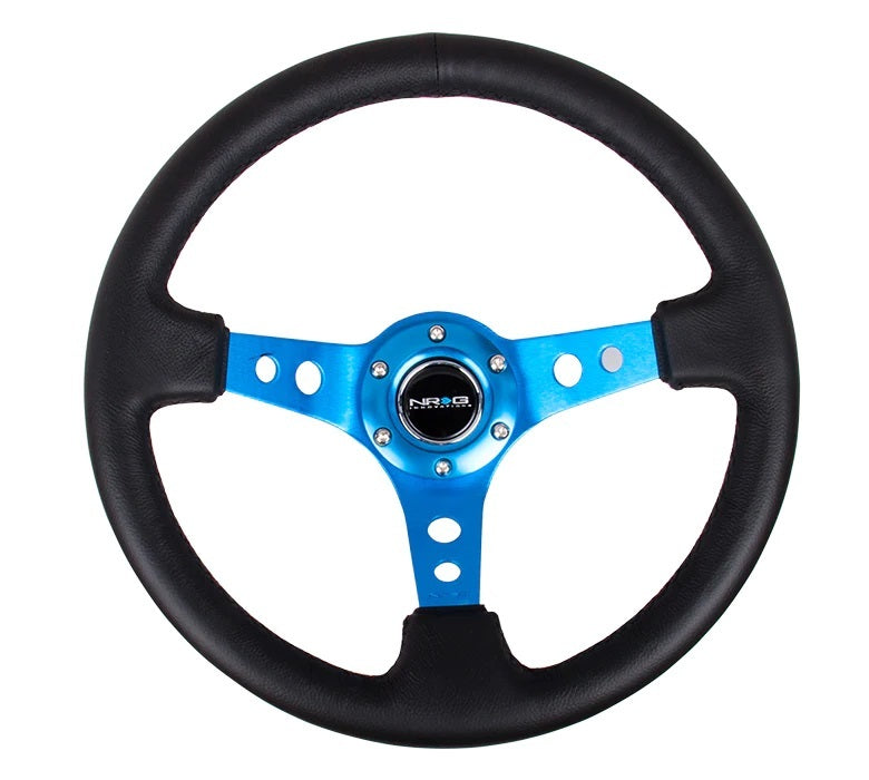 Steering Wheel 350mm 3in Dish Blk Leather/Blue Ct  -  RST-006BL