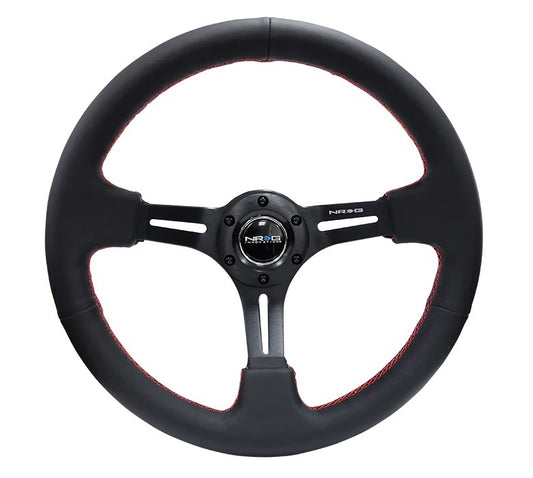 Steering Wheel 350mm 3in Dish Black Leather w/Red  -  RST-018R-RS